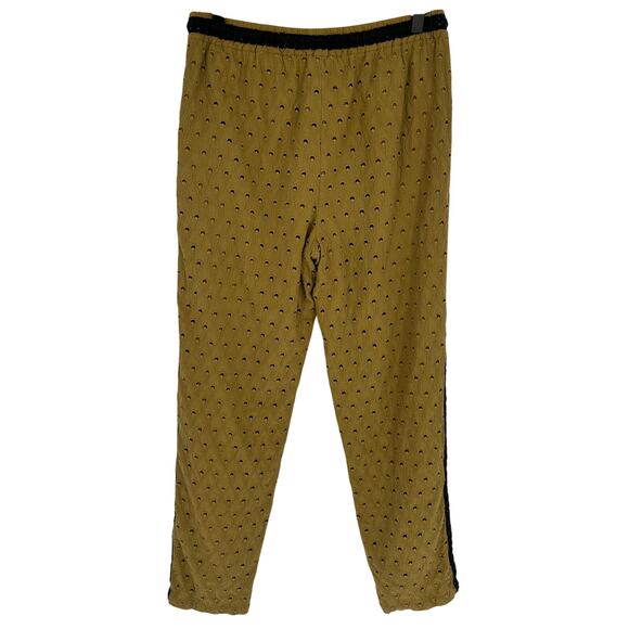 Anthropologie Cropped Pants Green Black Eyelet Fabric Elastic Waist Bohemian XS - Picture 2 of 10